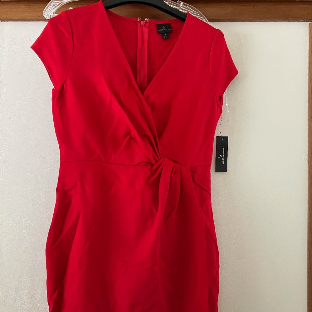 NWT Worthington Stretch Draped Wrap Bodycon Red Dress Size 6